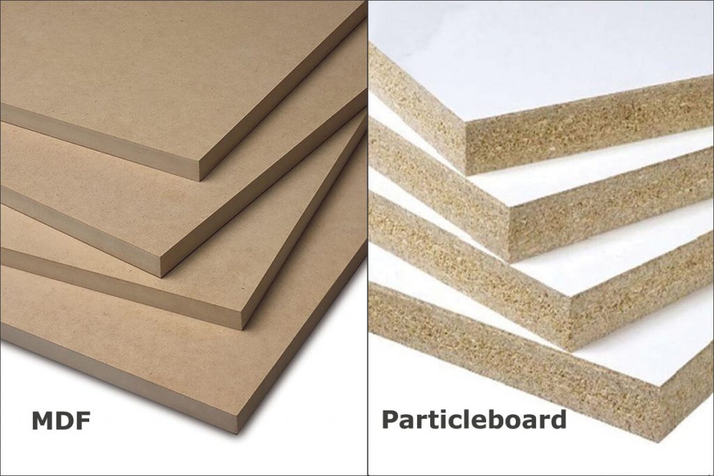 an image showing the difference between MDF vs particle board